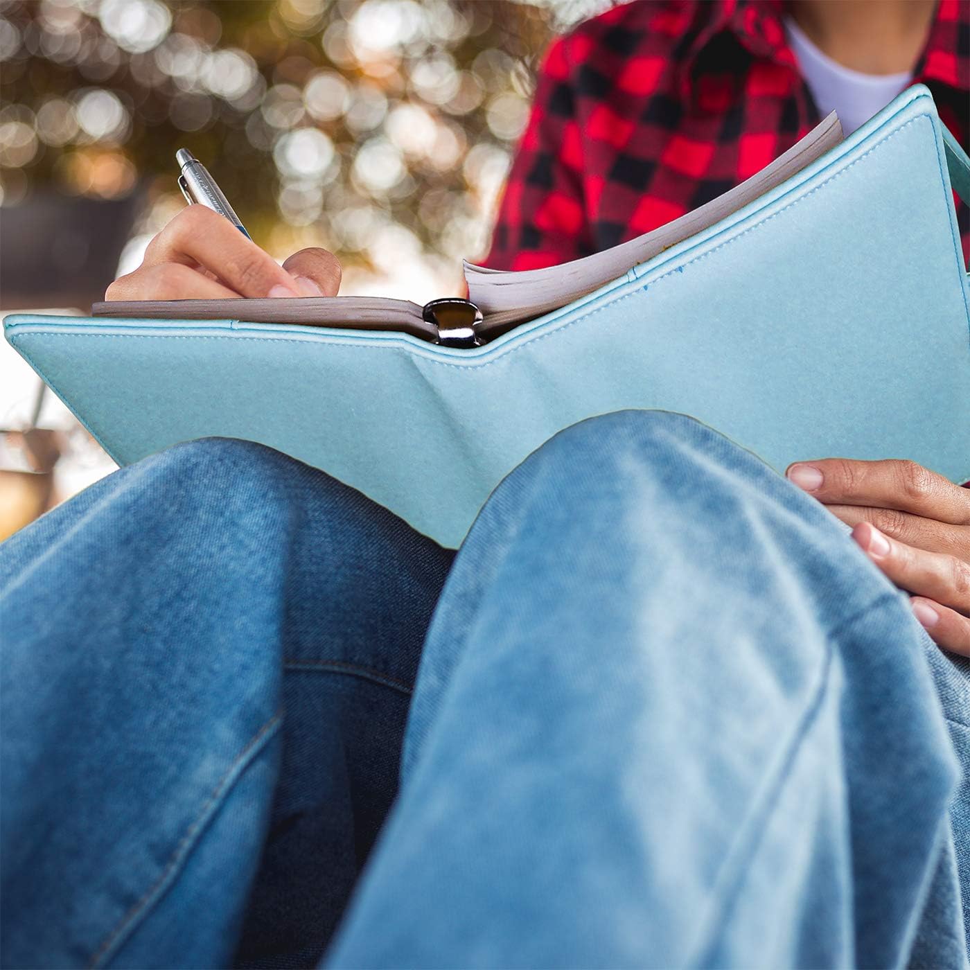 Antner A5 Notebook Binder 6 Ring Refillable Budget Planner Cover for Cash Organizer, PU Leather Loose Leaf Photocard Holder Aesthetic Binder with Magnetic Buckle for A5 Planner Inserts, Mint Blue