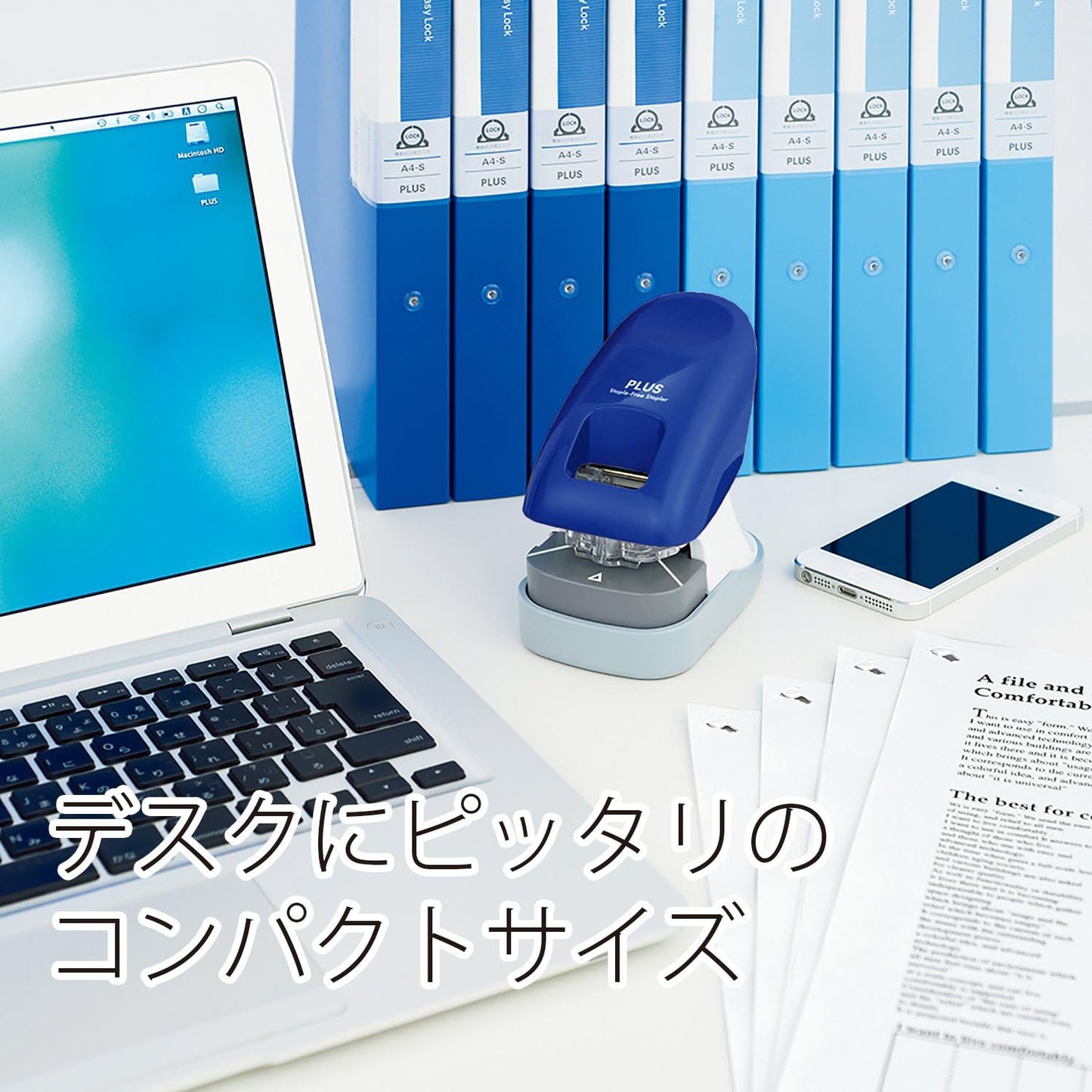 Plus 31-210 Plus Stapler Non-Needle Stapler Paper Clinch Tabletop 12 Bound Blue