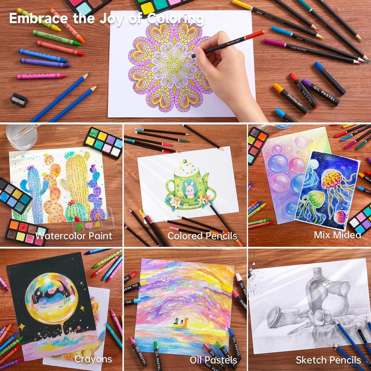 Shuttle Art 186 Piece Deluxe Art Set, Wooden Case, Art Supplies for Kids, Teens & Adults