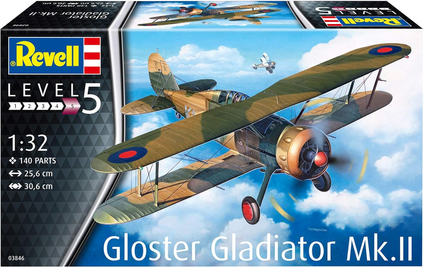 Revell 03846 Gloster Gladiator Mk. II, Flugzeugmodell 1:32, 26,2 cm Model Kit, Unvarnished