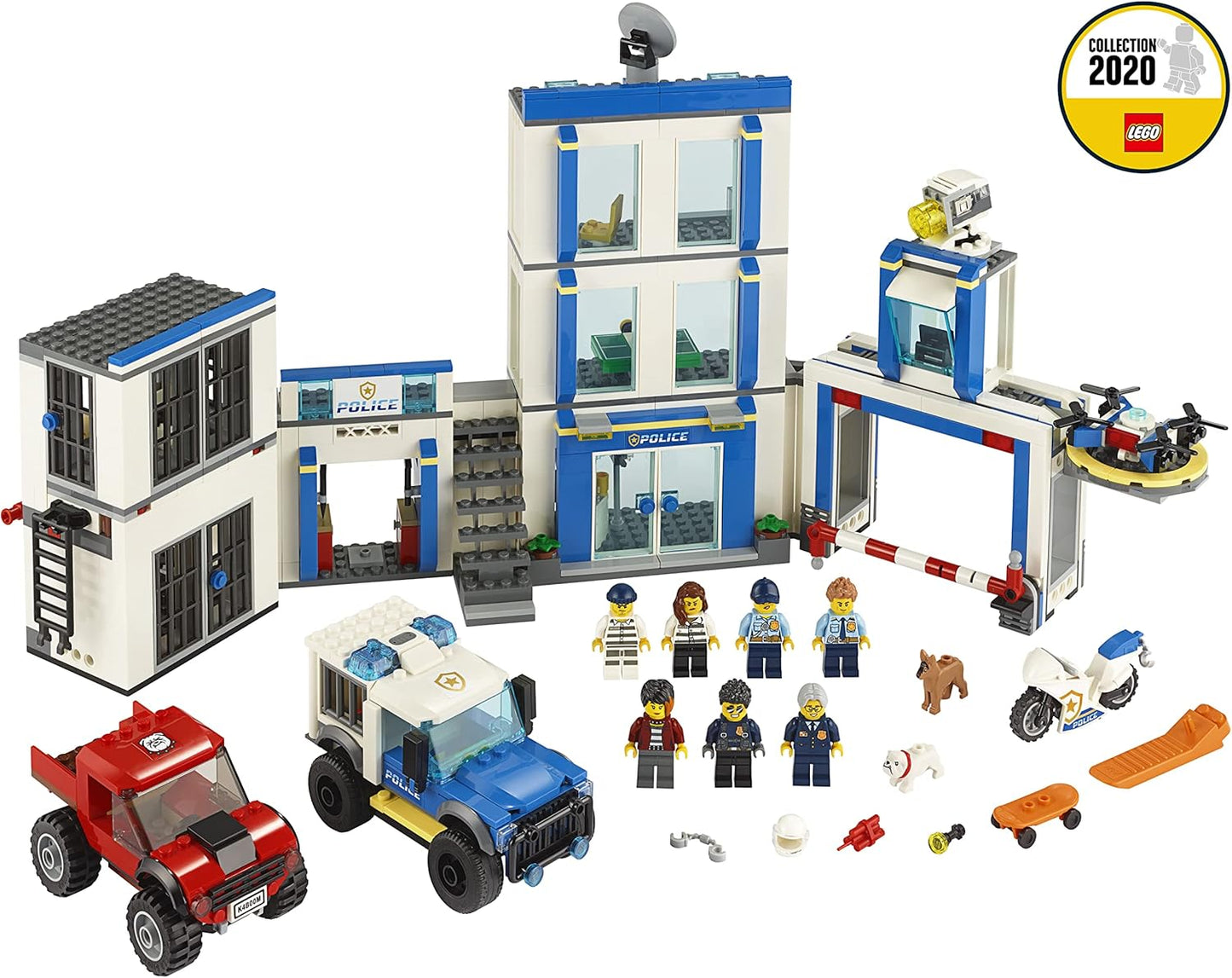 LEGO 60246 City Police Station Building Set with 2 Truck Toys, Light & Sound Bricks, Drone and Motorbike