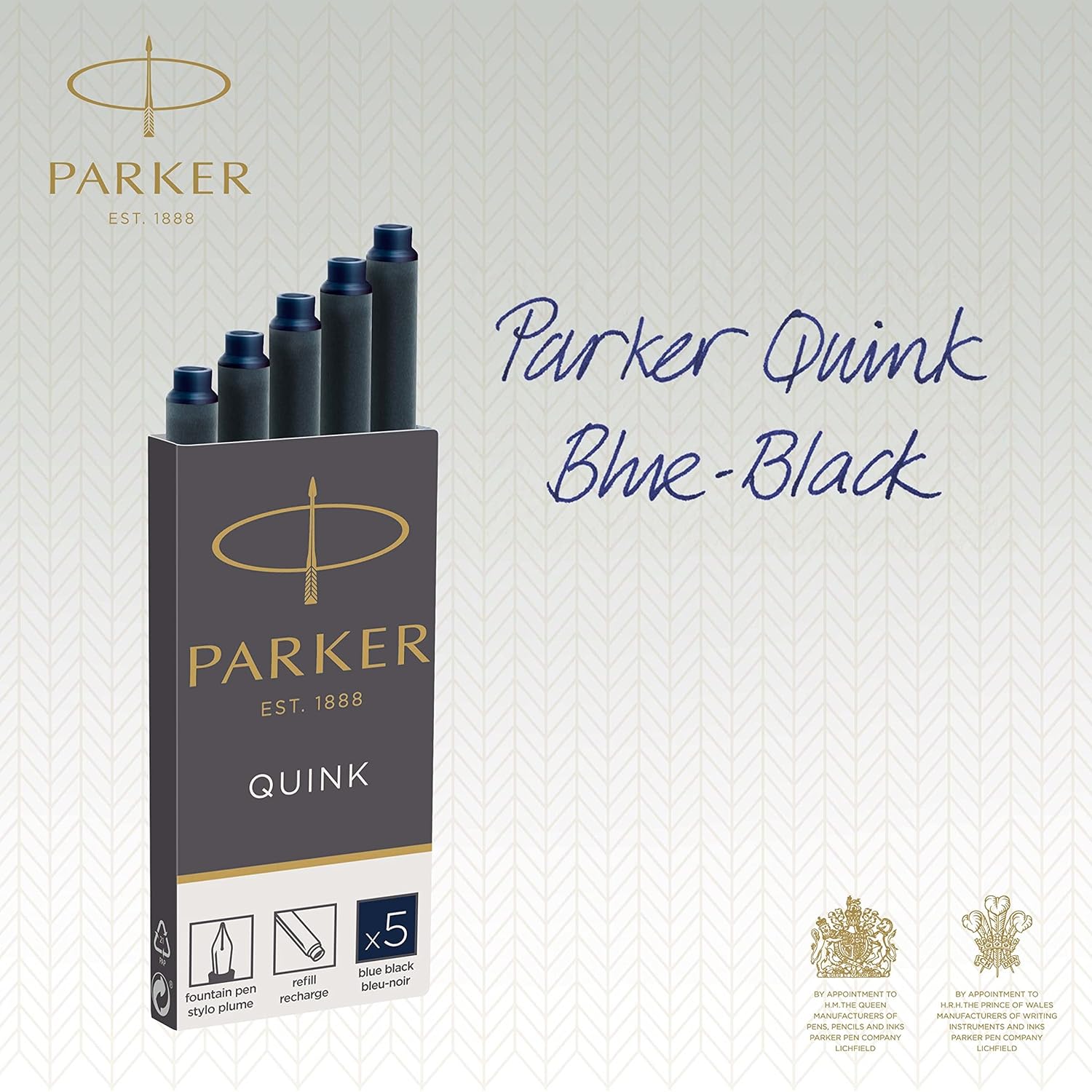 Parker Quink Fountain Pen Refills – Pack of 5 Cartridges (1950382)