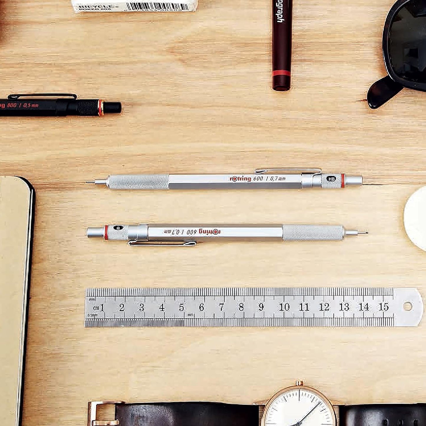 Rotring 600 Mechanical Pencil | HB 0.5 mm | Red All-Metal Body | Hexagonal Barrel