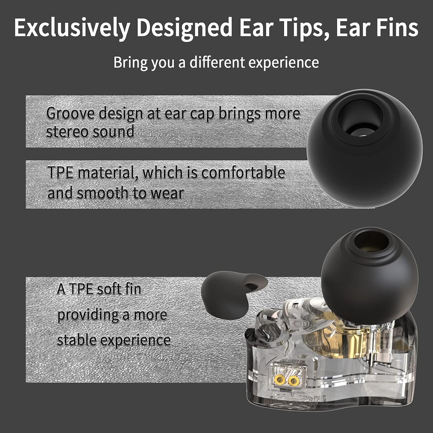 CCZ Yinyoo Melody in Ear Monitors Earphones Headphones Wired Earbuds without Microphone IEM HIFI Bass with 1DD 1BA, Ear fins, 4N OFC Cable for Musicians, Singer, on Stage, Studio (no mic, clear black)