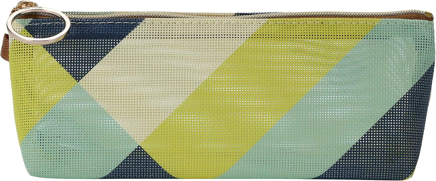 Midori 41800006 Pencil Case, Mesh, Striped Pattern, Yellow-Green