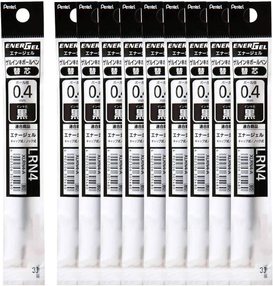 Pentel EnerGel XLRN4-A Ballpoint Pen Refills, 0.02 inches (0.4 mm), Black, 10 Pieces