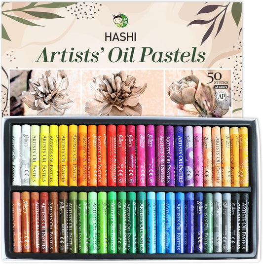 HA SHI Soft Oil Pastels Set (50 Sticks, 48 Colors) Art Supplies for Artist, Gallery Oil Painting Stick, Classroom Set, Professional Oil Crayons, Ideal for Professional Artists