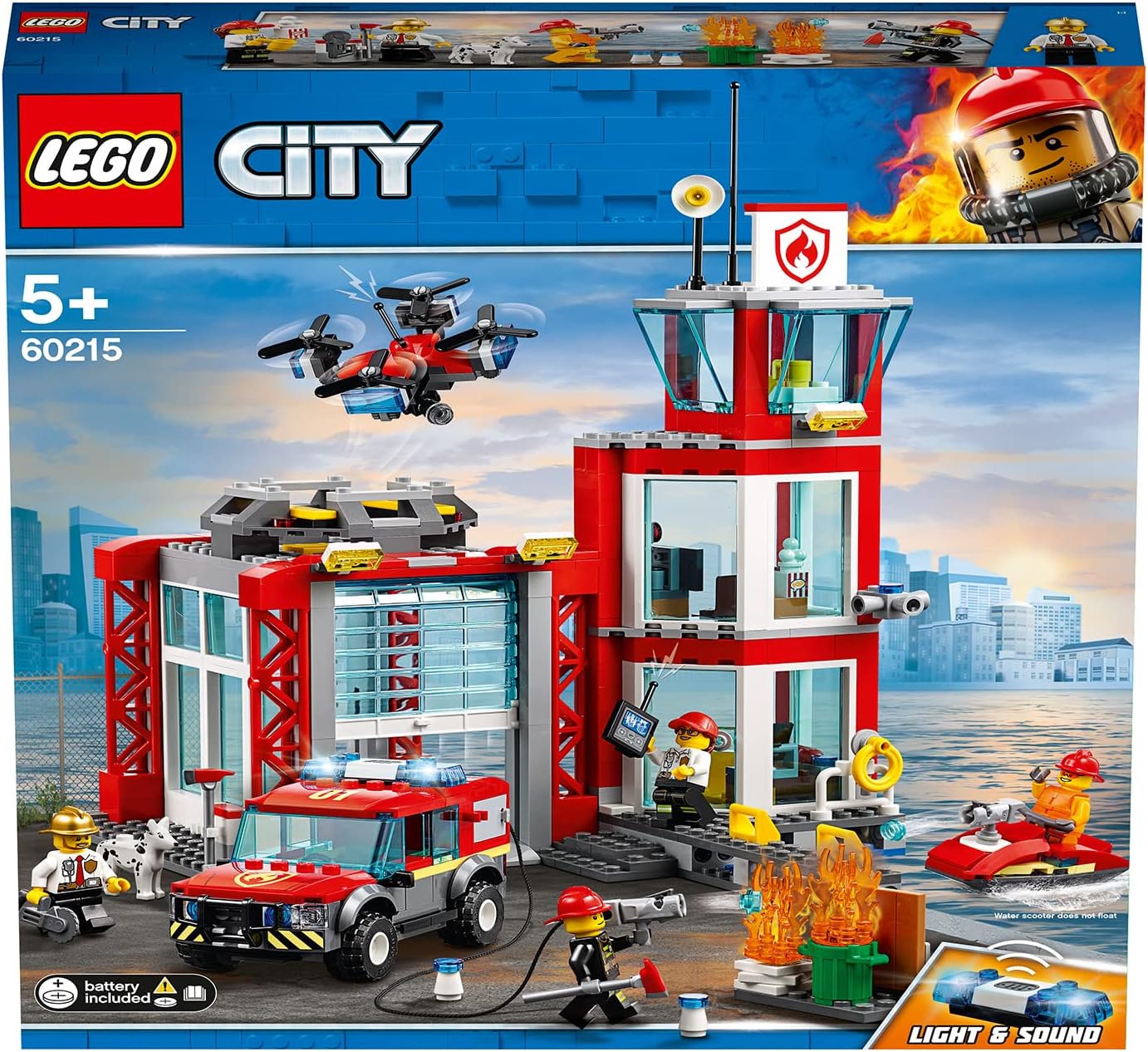 City Fire Station Building Set, Fire Toy Truck Water Scooter & Drone, Firefighter Toys for Kids