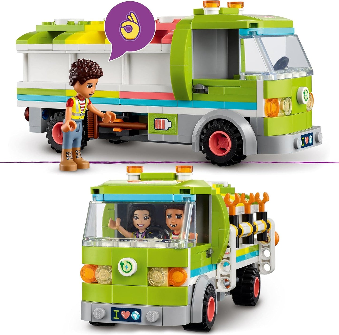 LEGO 41712 Friends Recycling Truck Toy for 6 Year Old Kids with Dumpsters and Trash Bins, Educational and Fun Set on Garbage Collector Craft