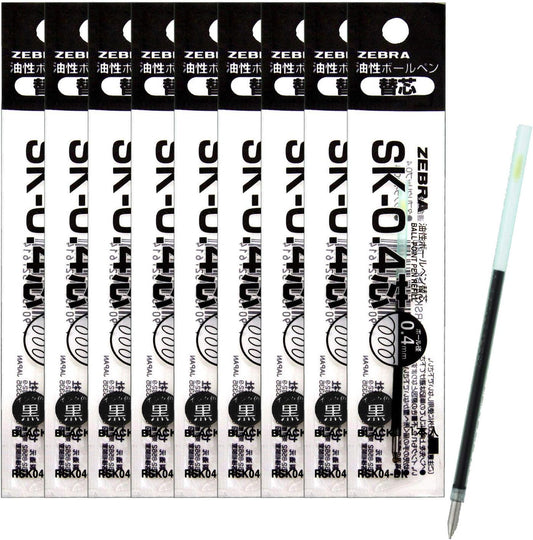 ZEBRA B-RSK04-BK Oil-Based Ballpoint Pen Refill, Tapri Clip, SK-0.4 Lead, Black, 10 Pens