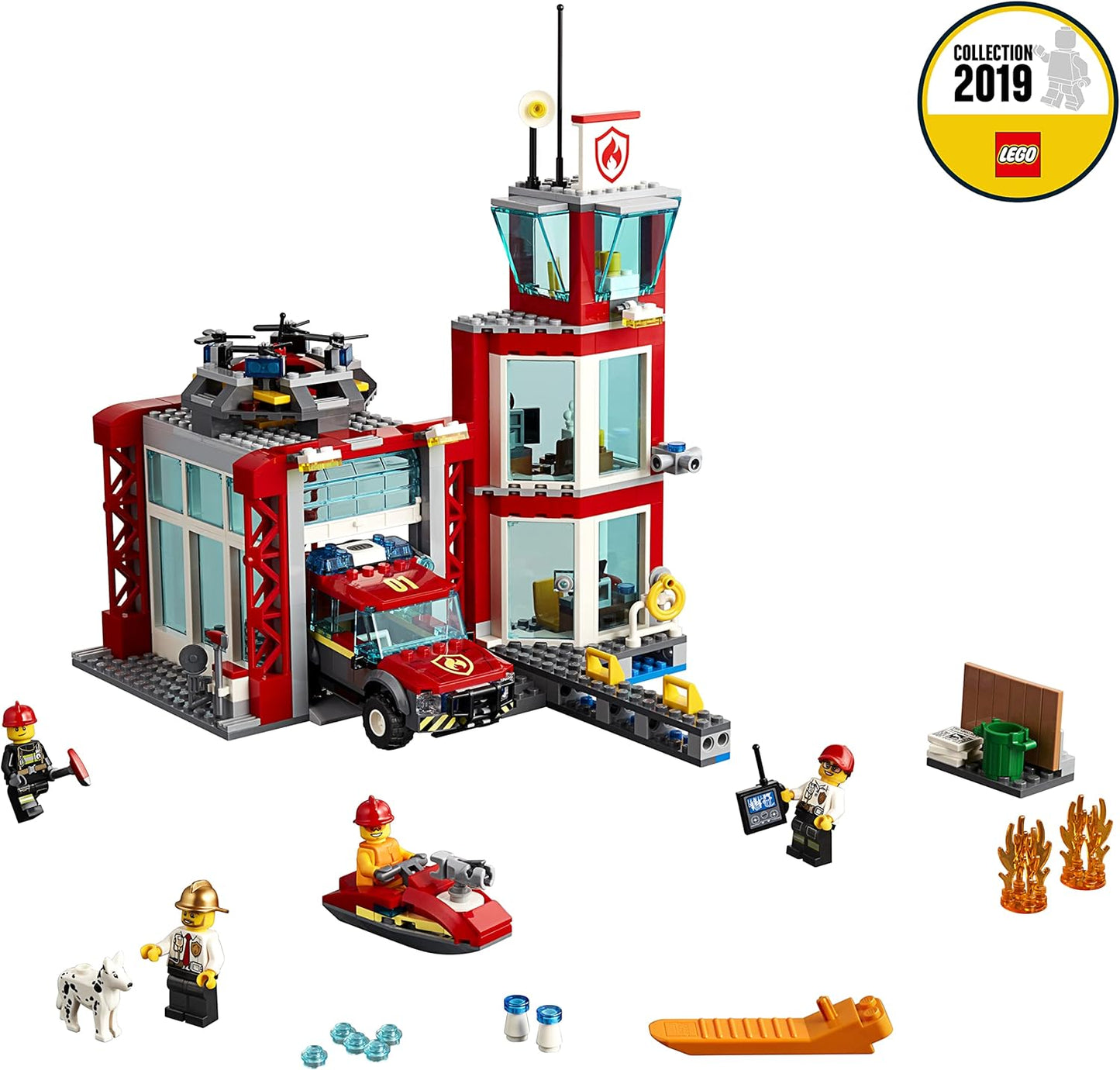 City Fire Station Building Set, Fire Toy Truck Water Scooter & Drone, Firefighter Toys for Kids