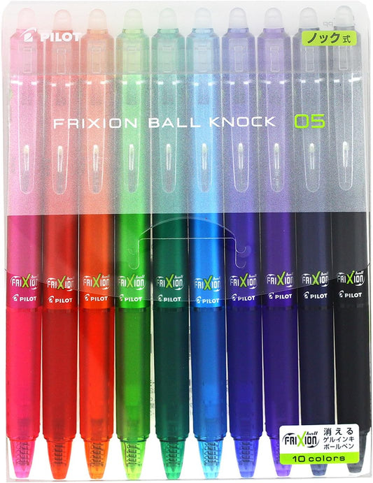 PILOT Frixion Ball Knock Retractable Gel Ink Pen, 0.5mm, 10 Colors (LFBK-230EF-10C)