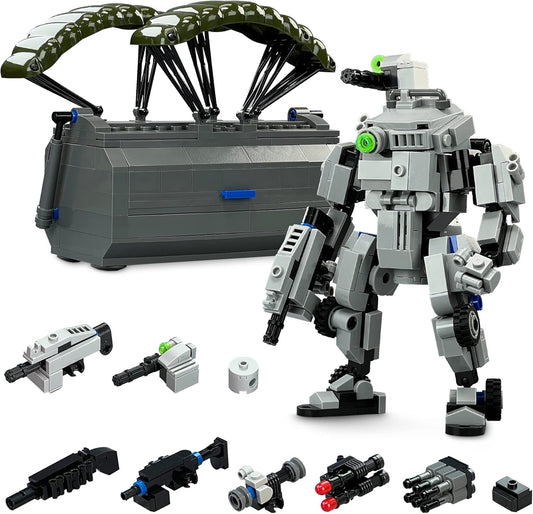 MyBuild Mecha Frame Armed Forces 7003 - Stryker Mech Light Gray with Commander Weapon Box, Military Themed Building Bricks for Mech Fans, Ages 14 and Up