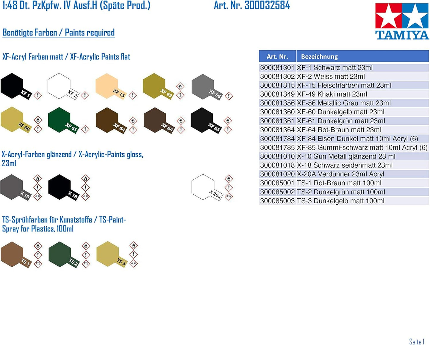 Tamiya 32584 1/48 German Panzer IV AUSF.H Plastic Model Kit