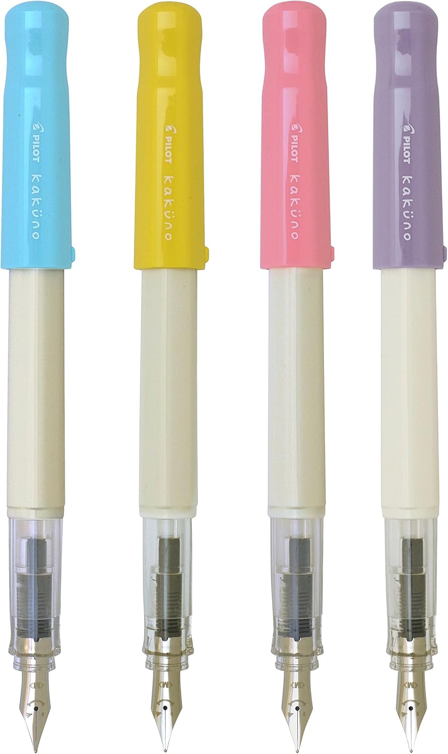 PILOT Kakuno Medium-Nib Fountain Pen, White Body Soft Yellow Cap Body (FKA-1SR-SYM)