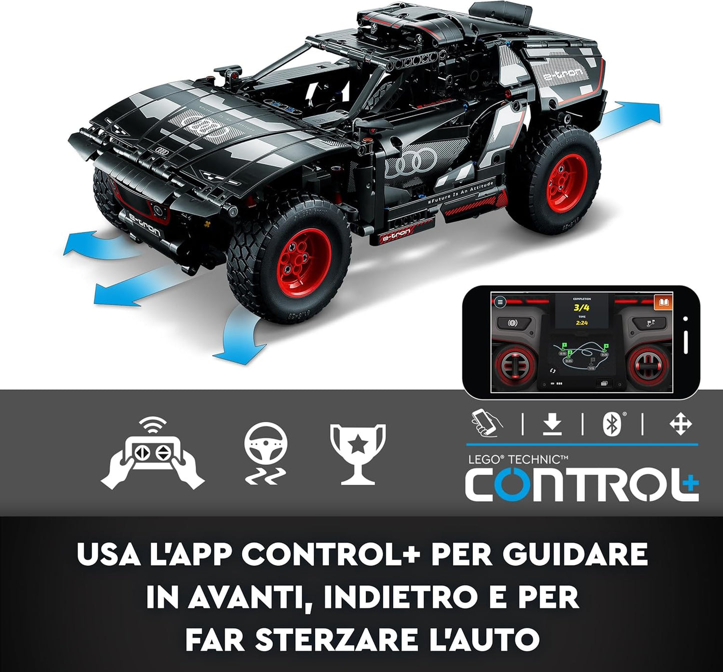 Lego Technic Audi RS Q e-tron 42160 Advanced Building Kit for Kids Ages 10 and Up, This Remote Controlled Car Toy Features App-Controlled Steering and Makes a Great Gift for Kids Who Love Engineering