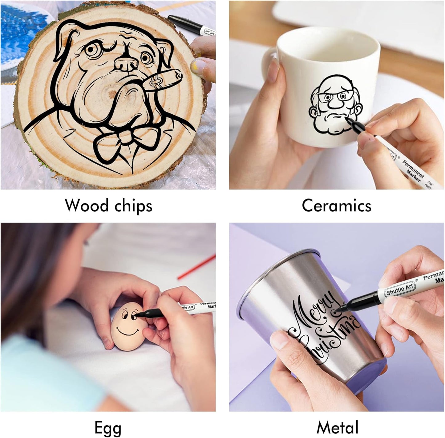 Shuttle Art Permanent Markers, 100 Pack Black Permanent Marker set,Fine Point, Works on Plastic,Wood,Stone,Metal and Glass for Doodling, Marking