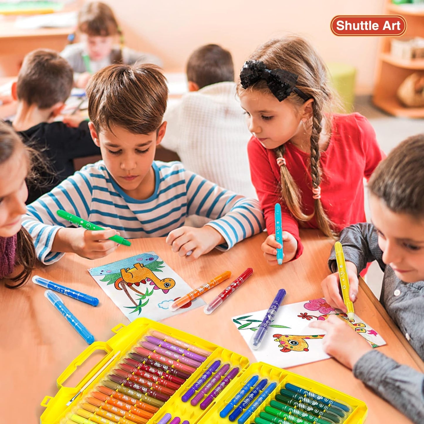 Shuttle Art Crayons Set of 48 Drawable Water-Based Washable Marker Pens