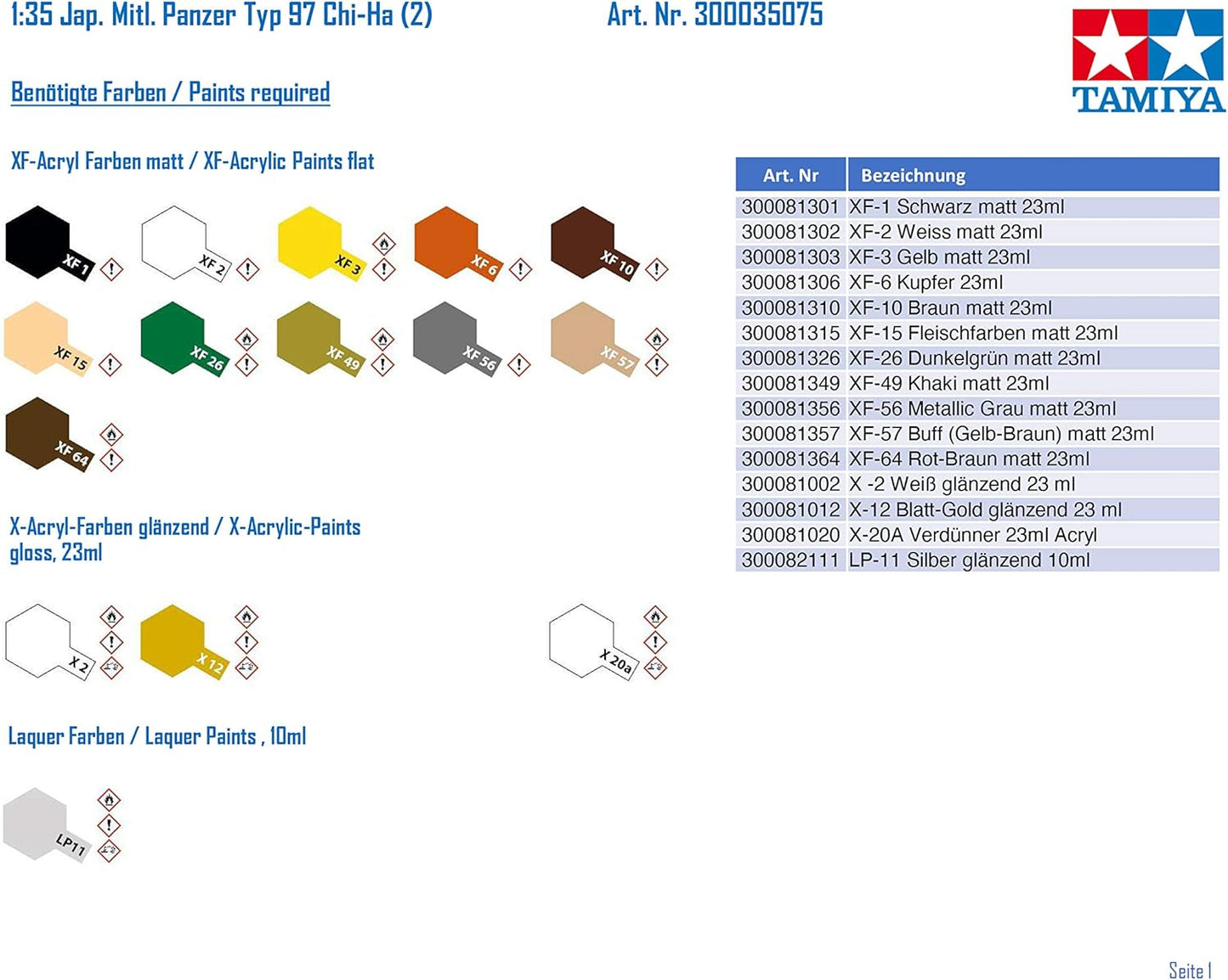 Tamiya Models Chi Ha Type 97 Tank (Japanese)