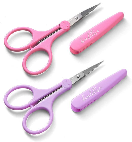Beaditive High Precision Detail Scissors Set (2-Pc) Sharp, Fine Tips | Paper Cutting, Scrapbooking, Sewing, Crafting | Stainless Steel | Protective Cover (Pastel)
