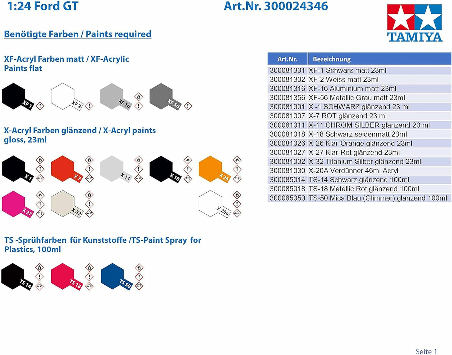 TAMIYA 24346 1/24 Ford GT Plastic Model Kit