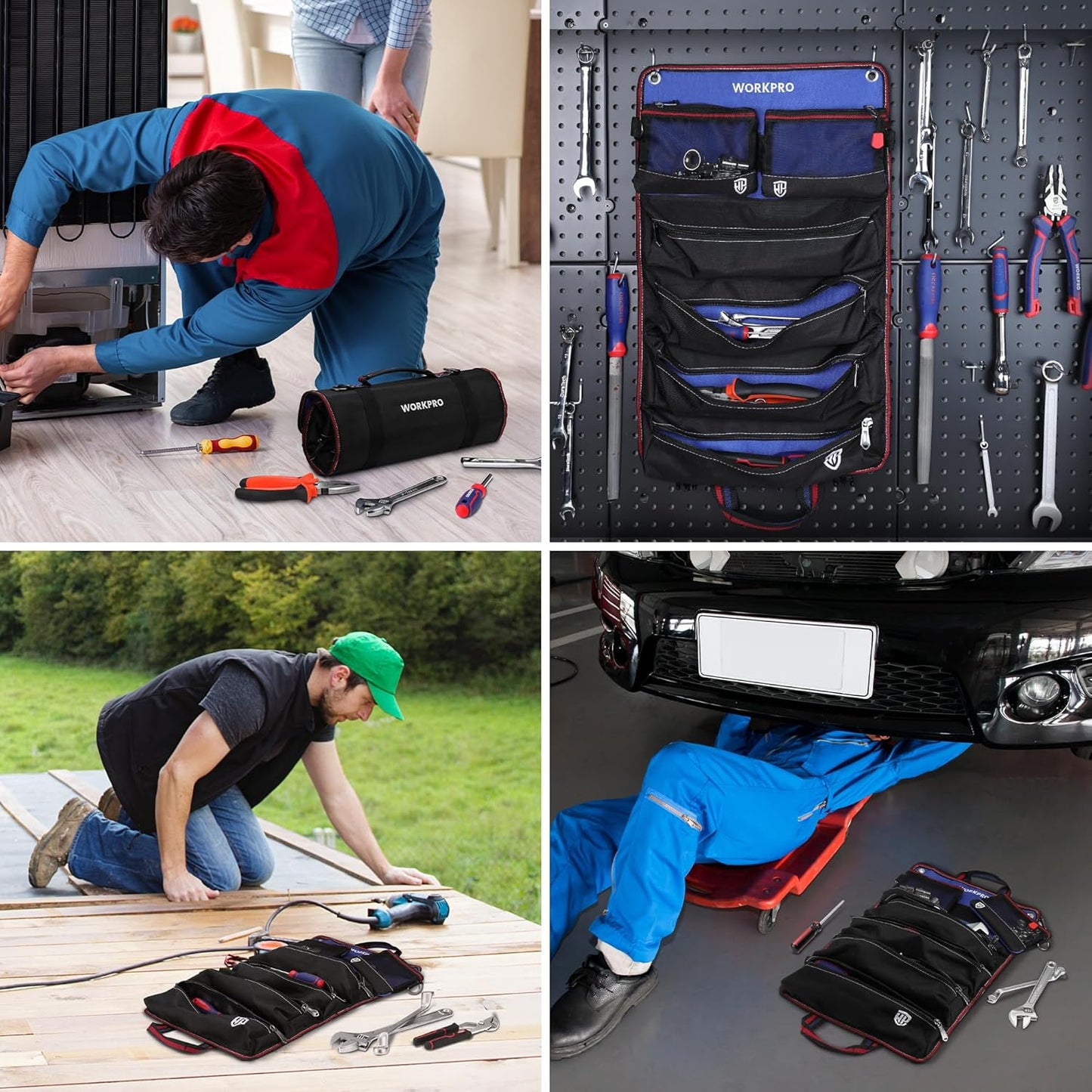 WORKPRO Roll Up Tool Bag With Detachable Pouches, Heavy Duty Organizer With 6 Pockets for Mechanic, Electrician, Plumber and Carpenter