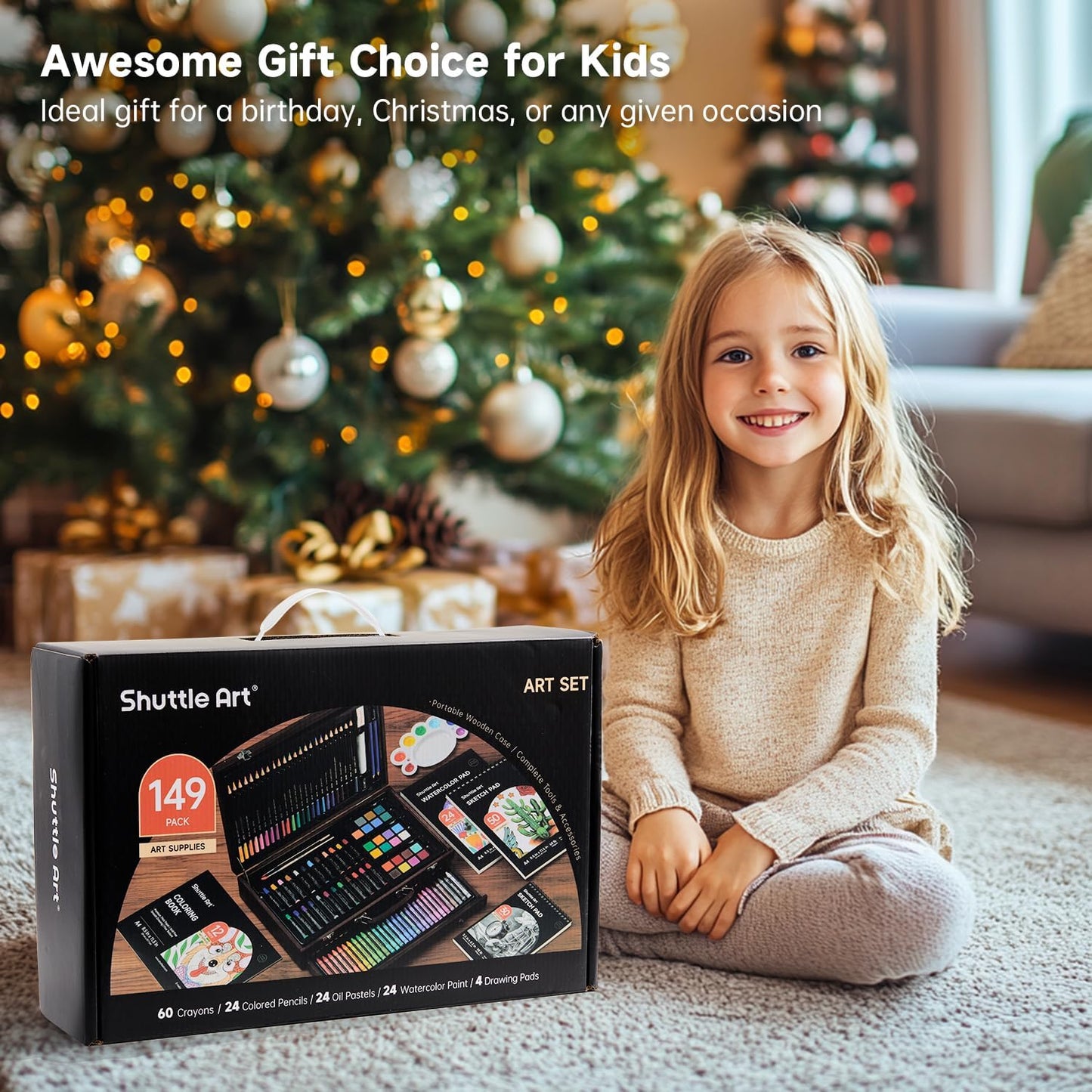 Shuttle Art 186 Piece Deluxe Art Set, Wooden Case, Art Supplies for Kids, Teens & Adults