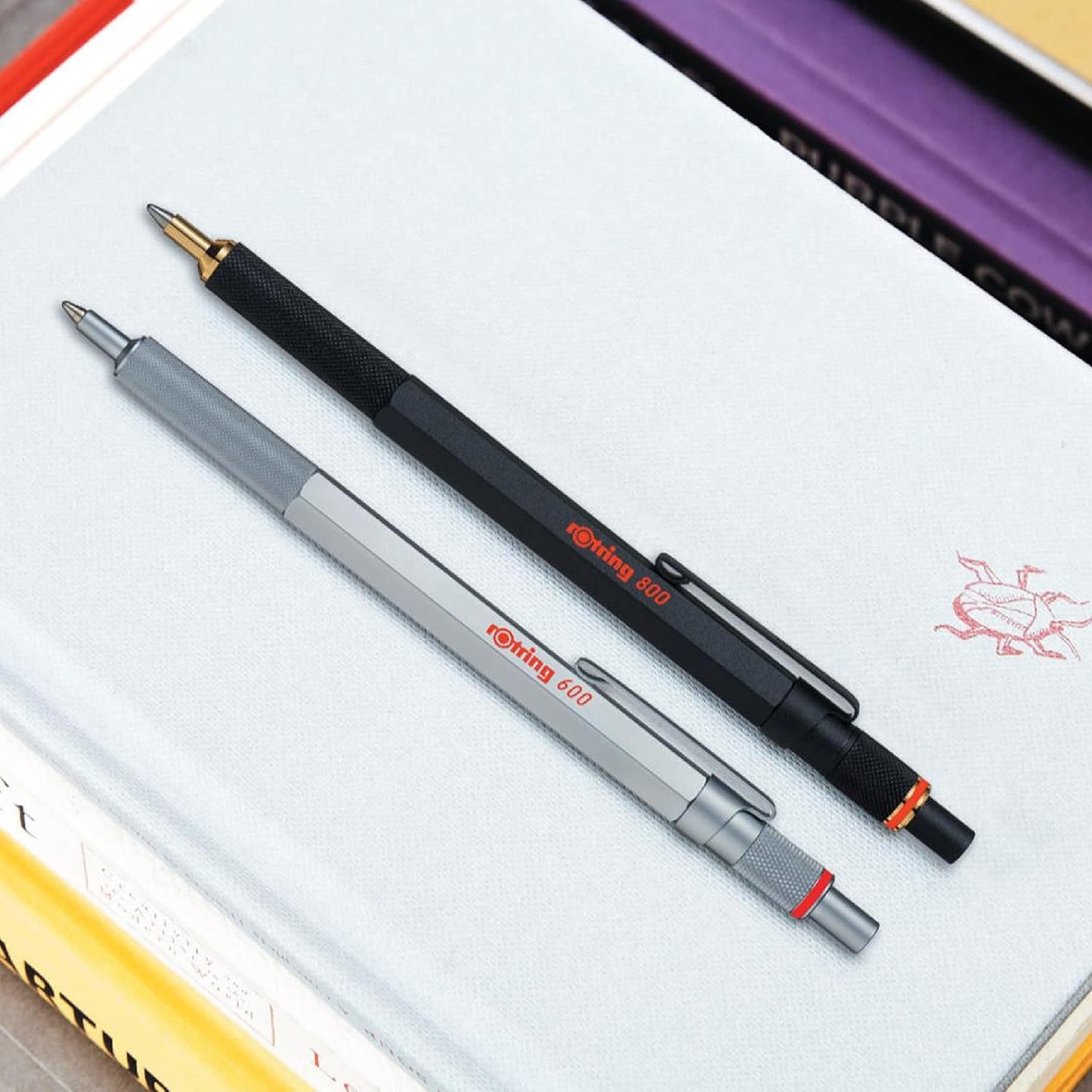 rOtring 800 Retractable Metal Ballpoint Pen, Medium Point, Black Ink, Black Barrel, Refillable, Great Gift for Coworker