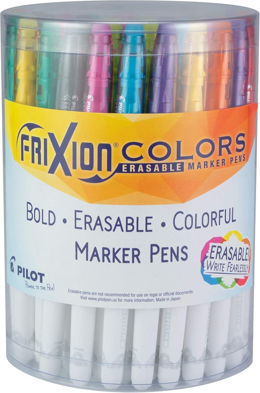PILOT, FriXion Colors Erasable Marker Pens, Bold Point, Tub of 36, Assorted Colors