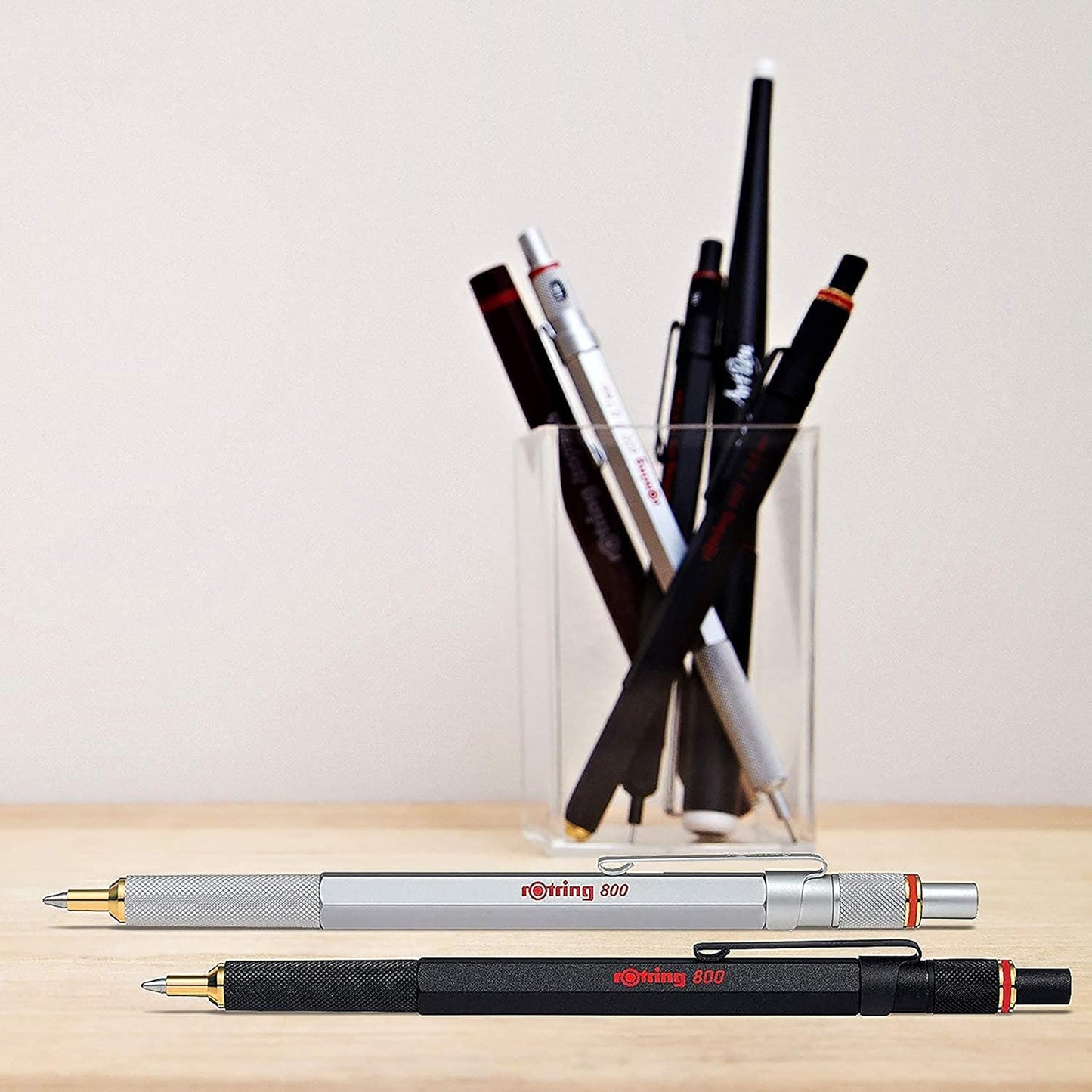 rOtring 800 Retractable Metal Ballpoint Pen, Medium Point, Black Ink, Black Barrel, Refillable, Great Gift for Coworker