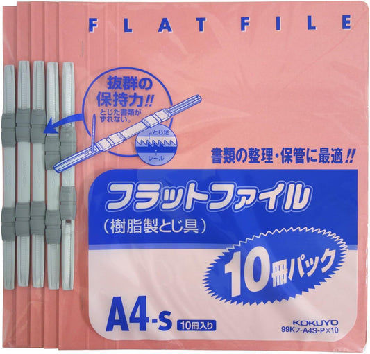 Kokuyo 99K the-A4S-GX10 Flat Files, A4S, Pack of 10, Safety Pink Pink