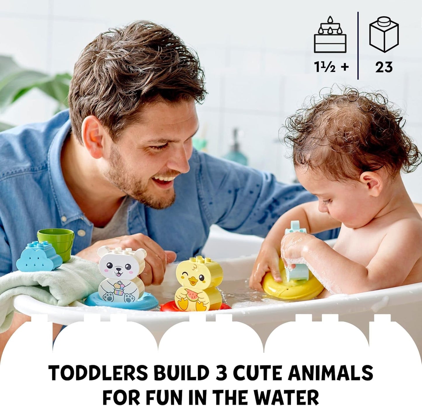 LEGO DUPLO 10965 - Bath Time Fun, Floating Animal Train Bathtub Water Toy for Babies and Toddlers 1.5-3 Years Old with Duck, Hippo, and Polar Bear, Easy to Clean, Great Tub Float Toy for Kids