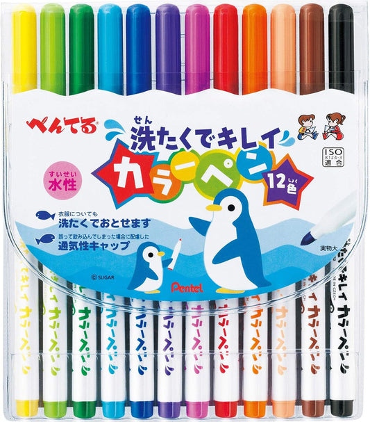 Pentel Washable Ink Color Marker Pen - 12 Color Set (japan import)