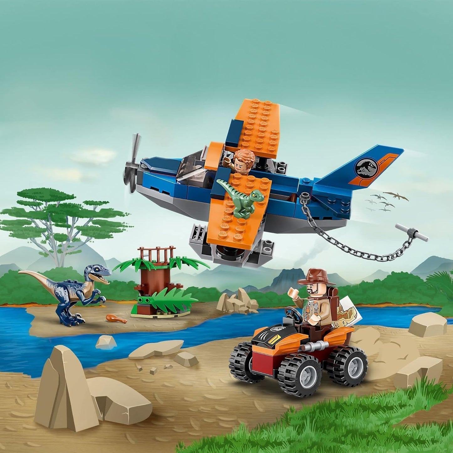 LEGO 75942 Jurassic World 4+ Velociraptor: Biplane Rescue Mission Dino Toys for Preschool Kids