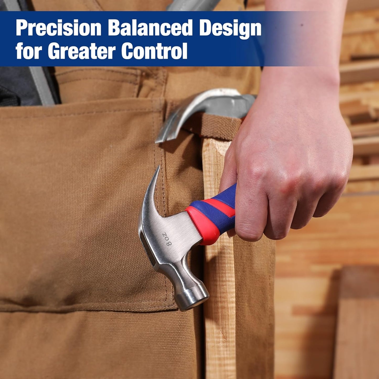 WORKPRO 8 oz Claw Hammer with Fiberglass Handle, All Purpose Hammer with Forged Hardened Steel Head, Smooth Face & Shock Reduction Grip