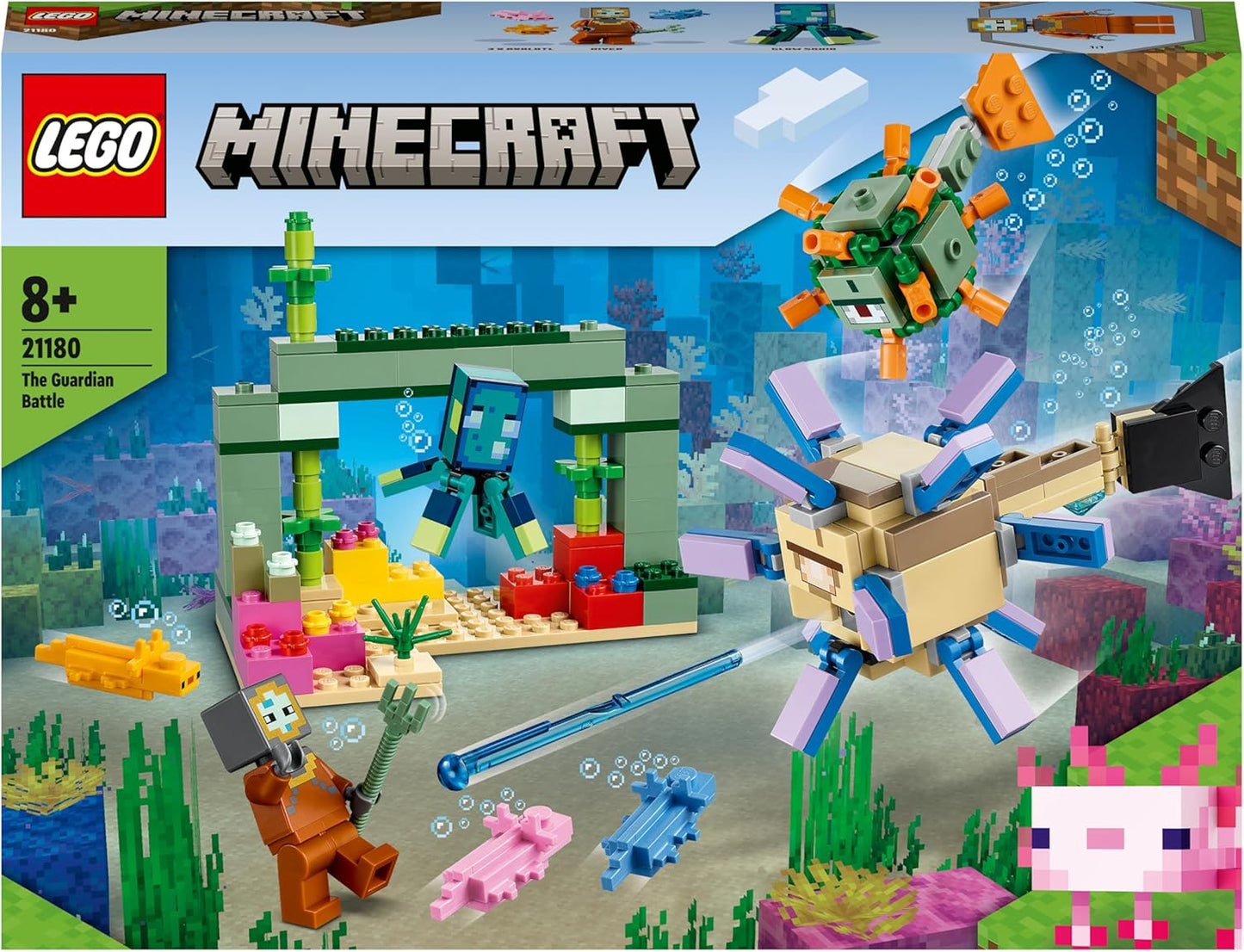 LEGO Minecraft The Guardian Battle 21180 Building Kit; Underwater Adventure Playset; Great Gift for Kids Aged 8+