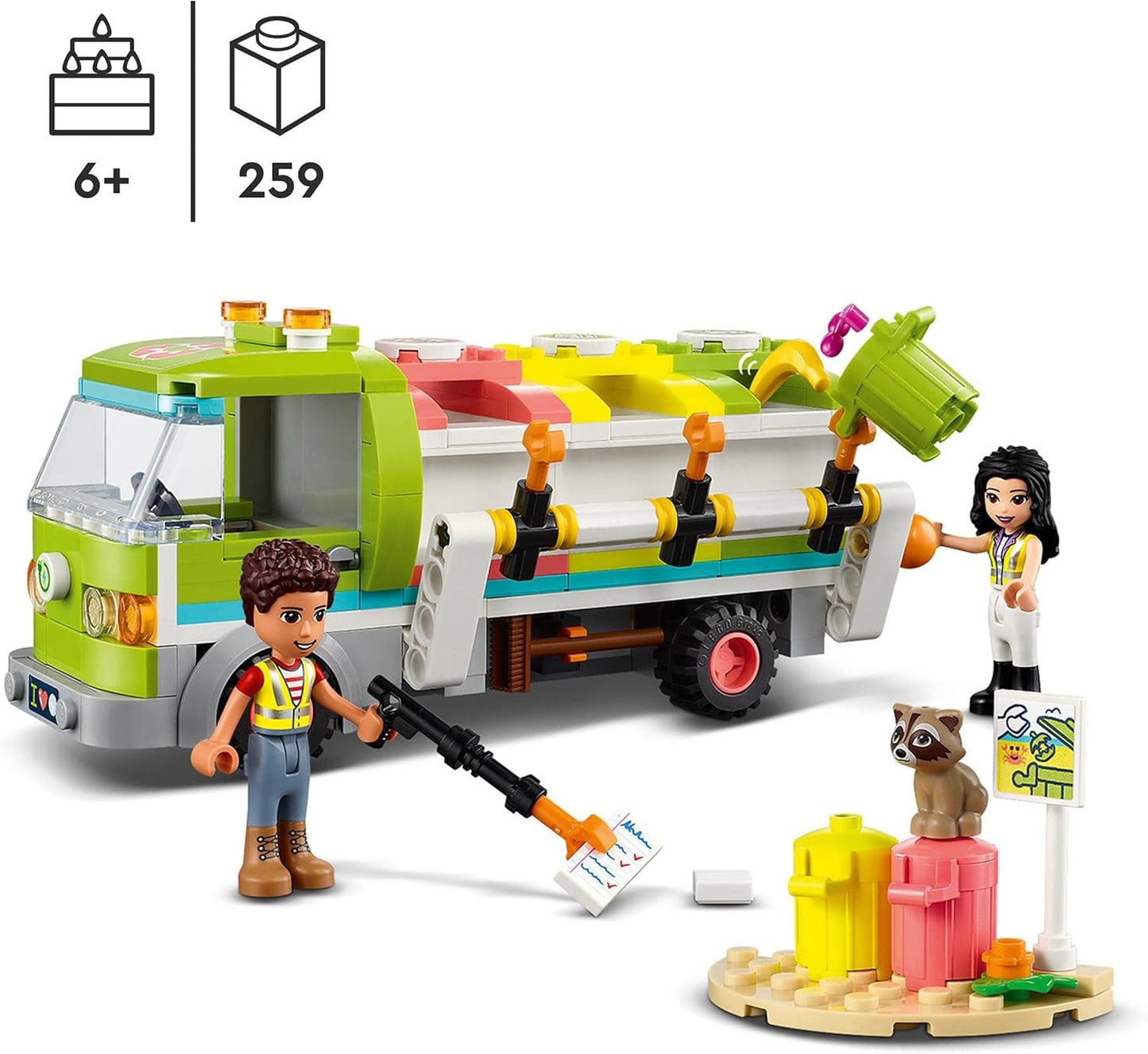 LEGO 41712 Friends Recycling Truck Toy for 6 Year Old Kids with Dumpsters and Trash Bins, Educational and Fun Set on Garbage Collector Craft