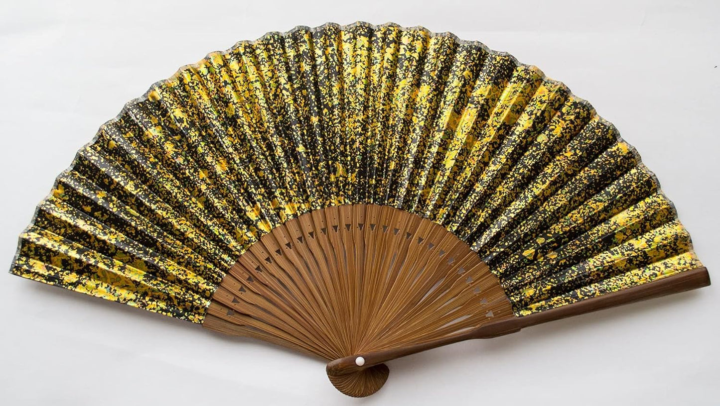 Japanese culture. Gorgeous Gold Foil Fan Foreign Gift Japan Summer Comfortable Eco Heat Protection Energy Saving Yukata Mother's Day Gift overseas souvenirs foreign people , blk