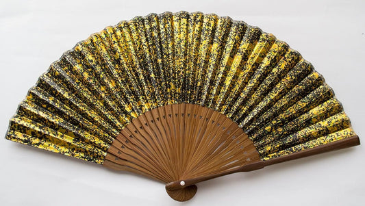 Japanese culture. Gorgeous Gold Foil Fan Foreign Gift Japan Summer Comfortable Eco Heat Protection Energy Saving Yukata Mother's Day Gift overseas souvenirs foreign people , blk