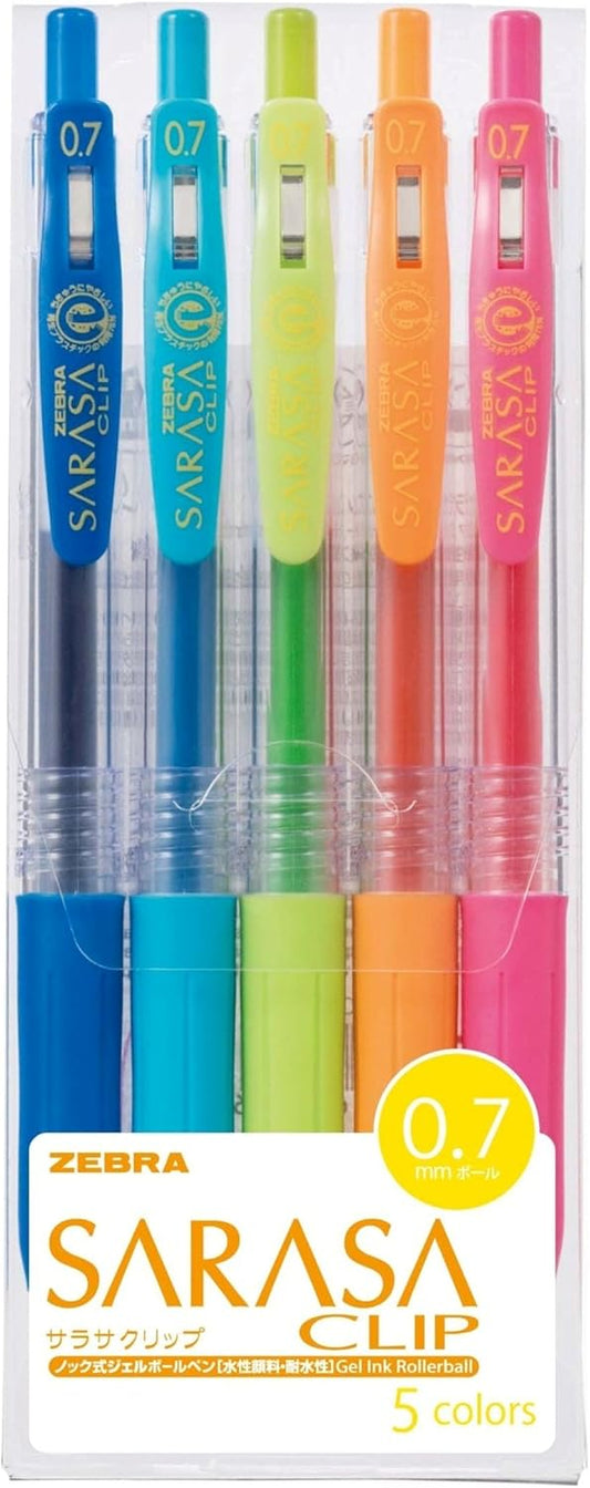ZEBRA Sarasa Clip Gel Ink Ballpoint Pen, 0.7mm, 5 Color Set (JJB15-5CA)
