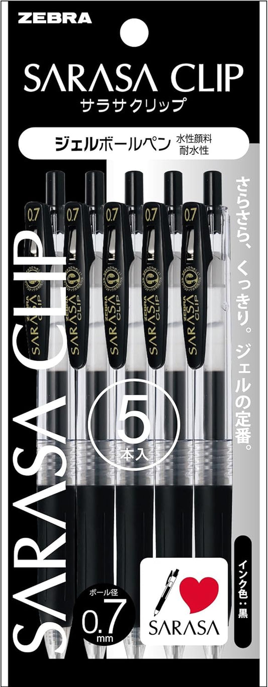 ZEBRA Gel Ballpoint Pen Sarasa Clip 0.7 Black 5 Pack P-JJB15-BK5