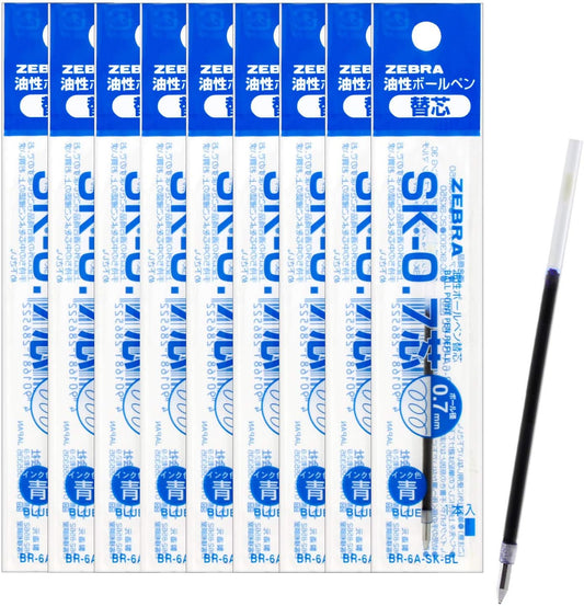 ZEBRA B-BR-6A-SK-BL Clip-on Oil-Based Ballpoint Pen Refill, SK-0.7 Core, Blue, 10 Pieces