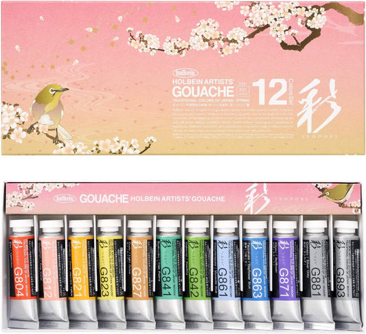 Holbein Irodori Artist Gouache - Spring, Set of 12, 15 ml, Tubes