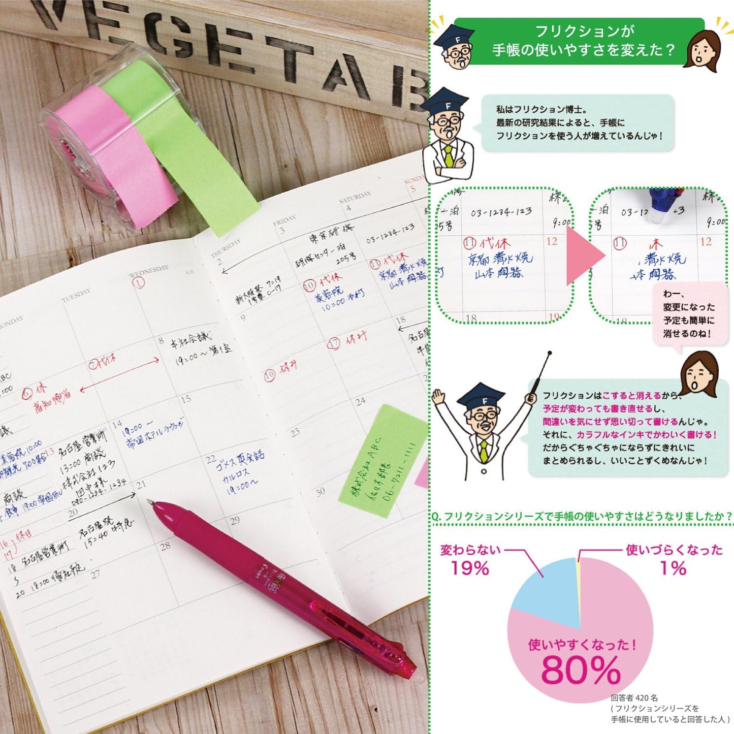 PILOT Frixion Ball3 3-Color 0.5mm Ballpoint Pen, Pink (P-LKFB-60EFP)