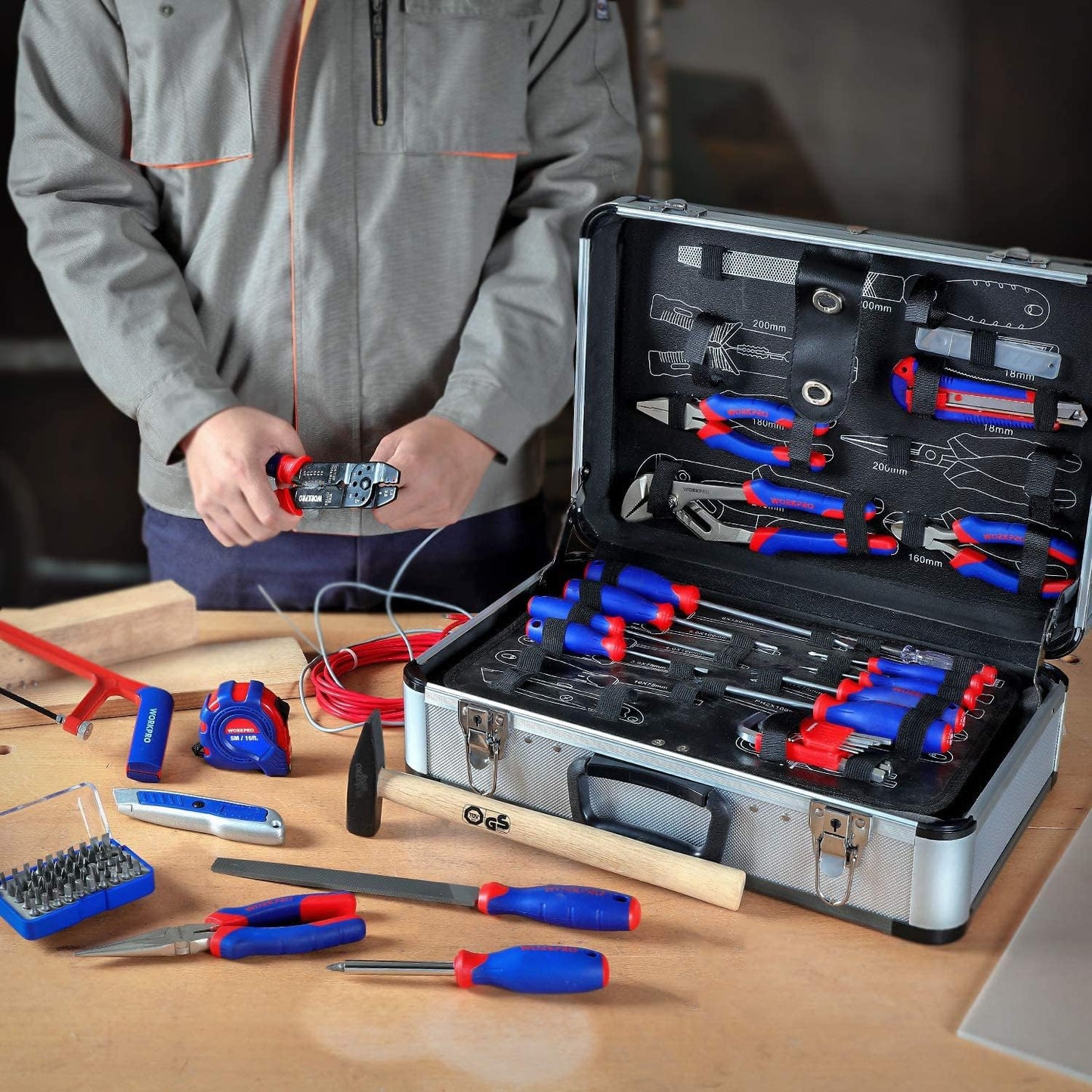WORKPRO W009019A 119-Piece Tool Kit in Aluminum Case, Home Reparing Set