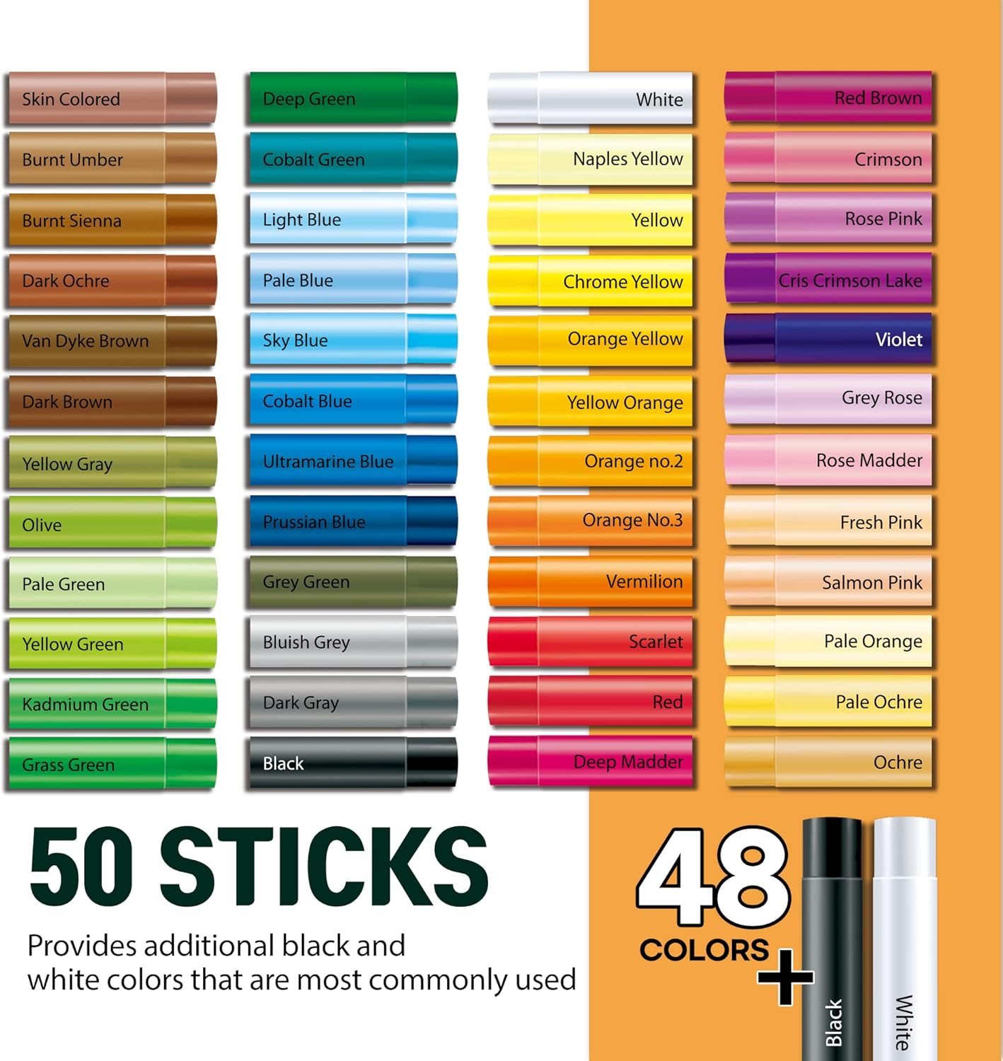 HA SHI Soft Oil Pastels Set (50 Sticks, 48 Colors) Art Supplies for Artist, Gallery Oil Painting Stick, Classroom Set, Professional Oil Crayons, Ideal for Professional Artists