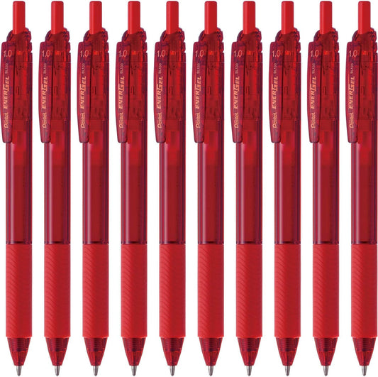 Pentel BL130-B EnerGel Ink Ballpoint Pen, S, 0.04 inches (1.0 mm), Red, 10 Pieces