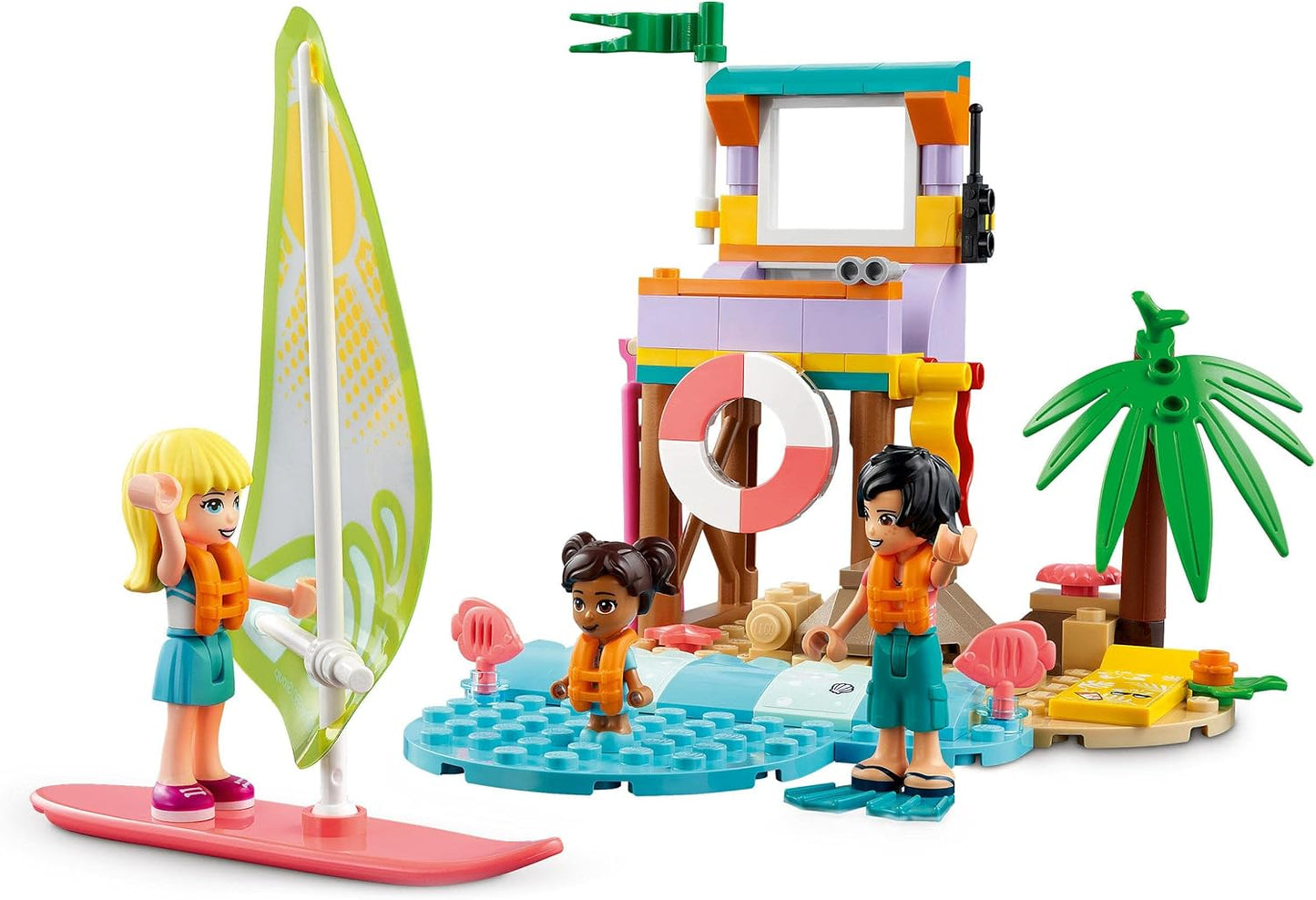 LEGO Friends 41710 Surfer Beach Fun set with mini-dolls, surfboards, and lifeguard tower