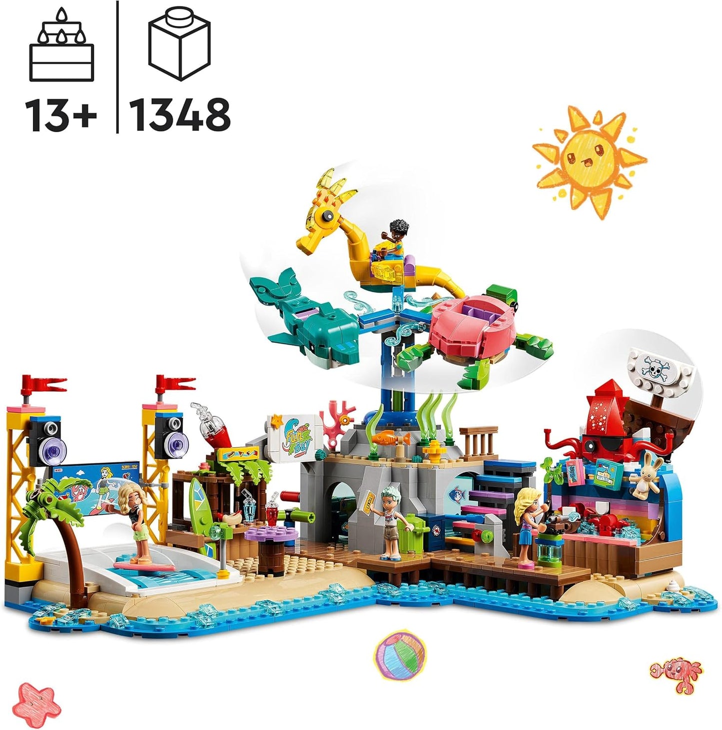 LEGO 41737 Friends Beach Amusement Park, Toy Fair with Technic Movement Elements, Animal Figures, Carousel and Wave Machine, Gift Idea