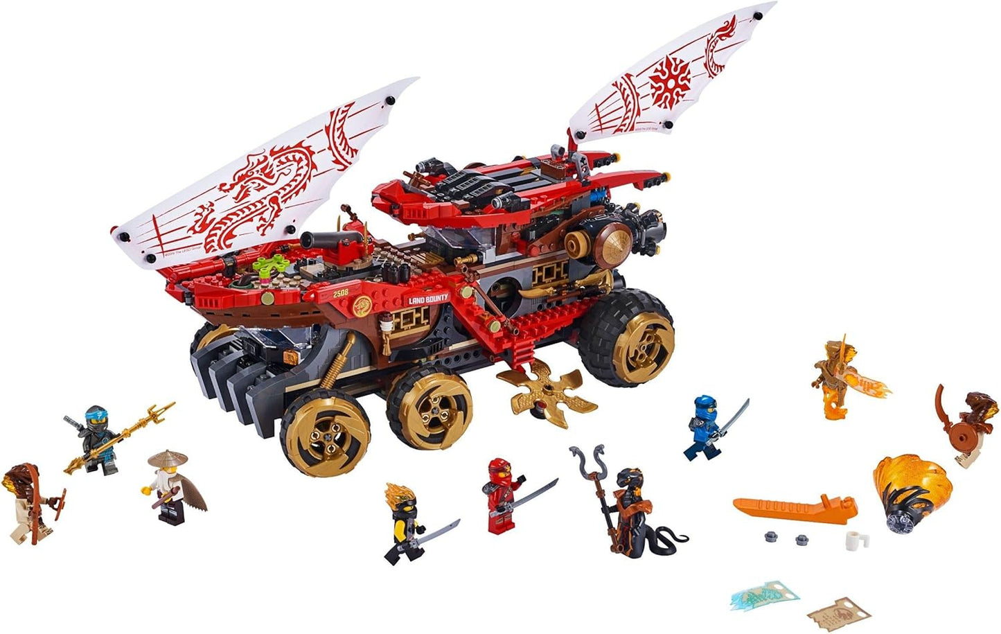LEGO NINJAGO Land Bounty 70677 toy truck building set with ninja minifigures and weapons